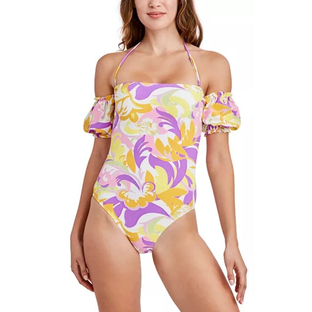 BCBGeneration Give It A Swirl Off the Shoulder One Piece Suit XS